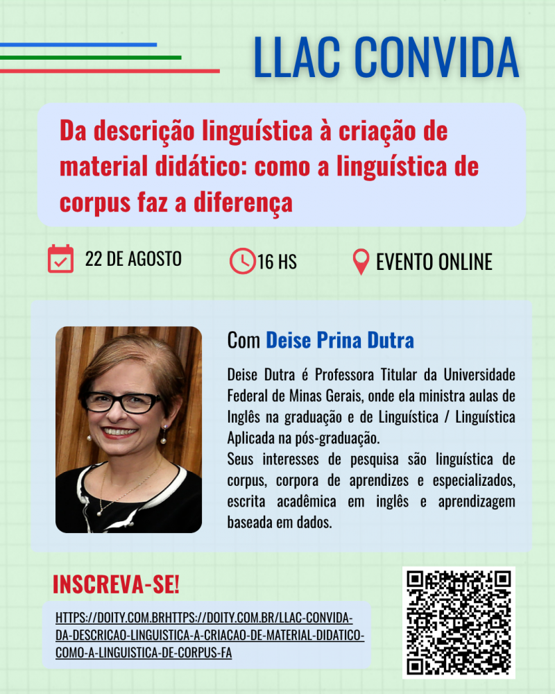 Imagem com o título do evento, data, horário, link para inscrição e foto da palestrante