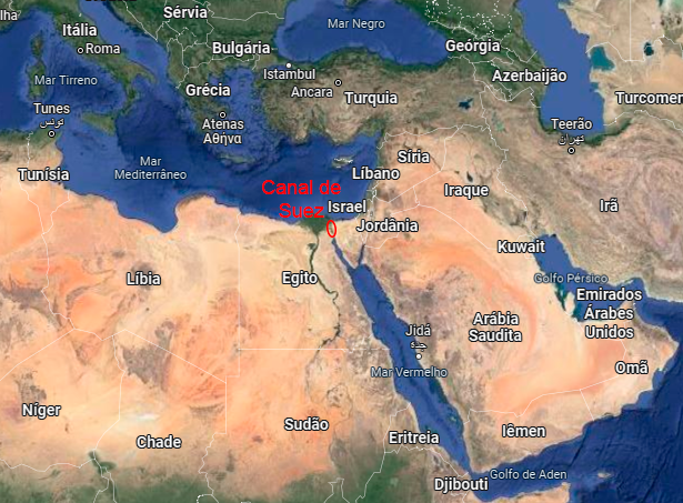 Mapa mostra Canal de Suez
