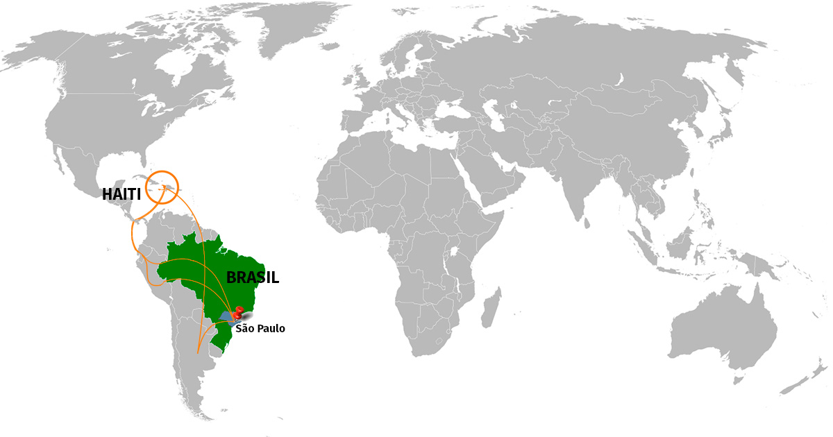 Mapa mostra as rotas dos haitianos ao Brasil