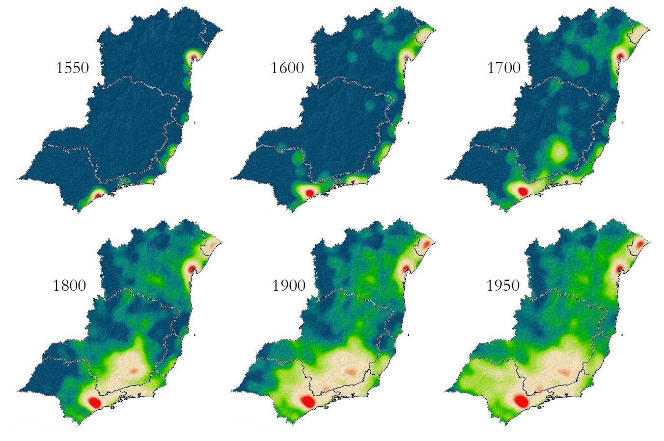 Mapa da desnaturação ao longo dos séculos