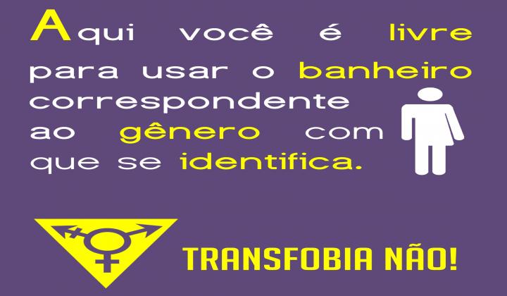 cartaz contra a transfobia afixado nos banheiros da FFLCH