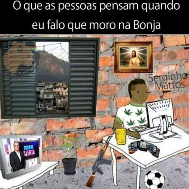 Postagem com meme sobre os estereótipos atribuídos aos moradores do bairro Bom Jesus, Porto Alegre.