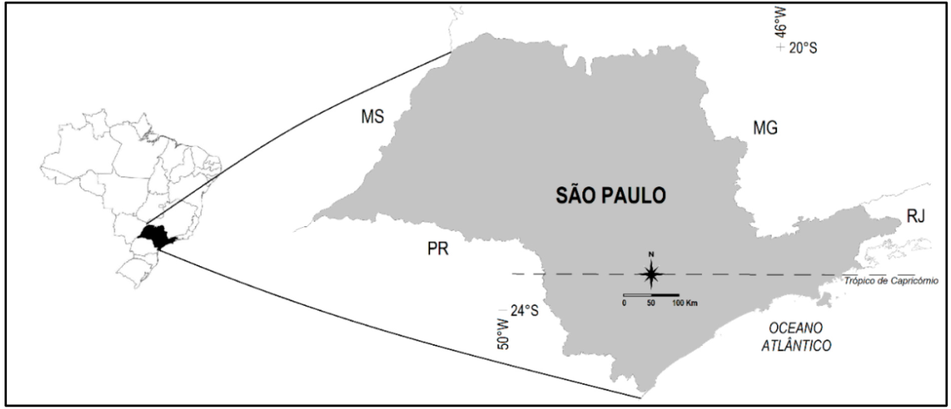 Localização do estado de São Paulo no Brasil. Elaboração: Giuliano Novais